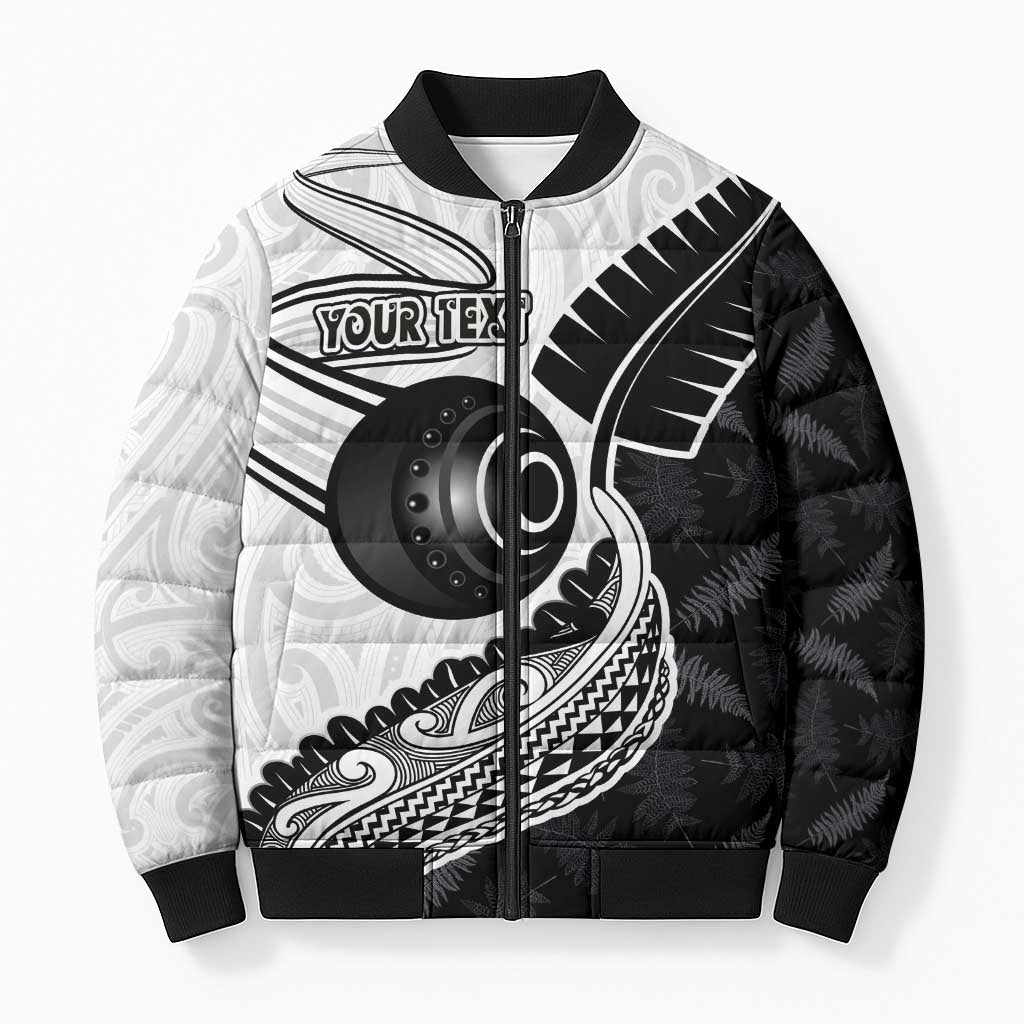 Personalised Aotearoa Lawn Bowls Bomber Puffer Jacket Maori and Silver Fern Half Style LT03 Unisex White - Polynesian Pride