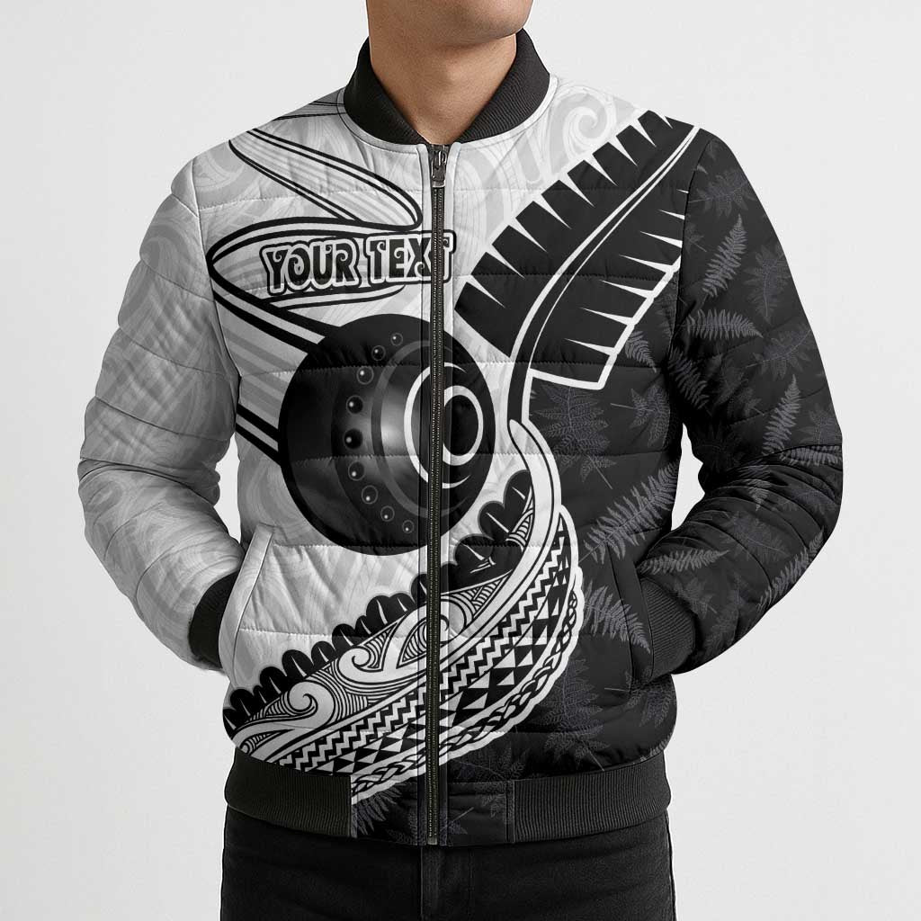 Personalised Aotearoa Lawn Bowls Bomber Puffer Jacket Maori and Silver Fern Half Style - Polynesian Pride