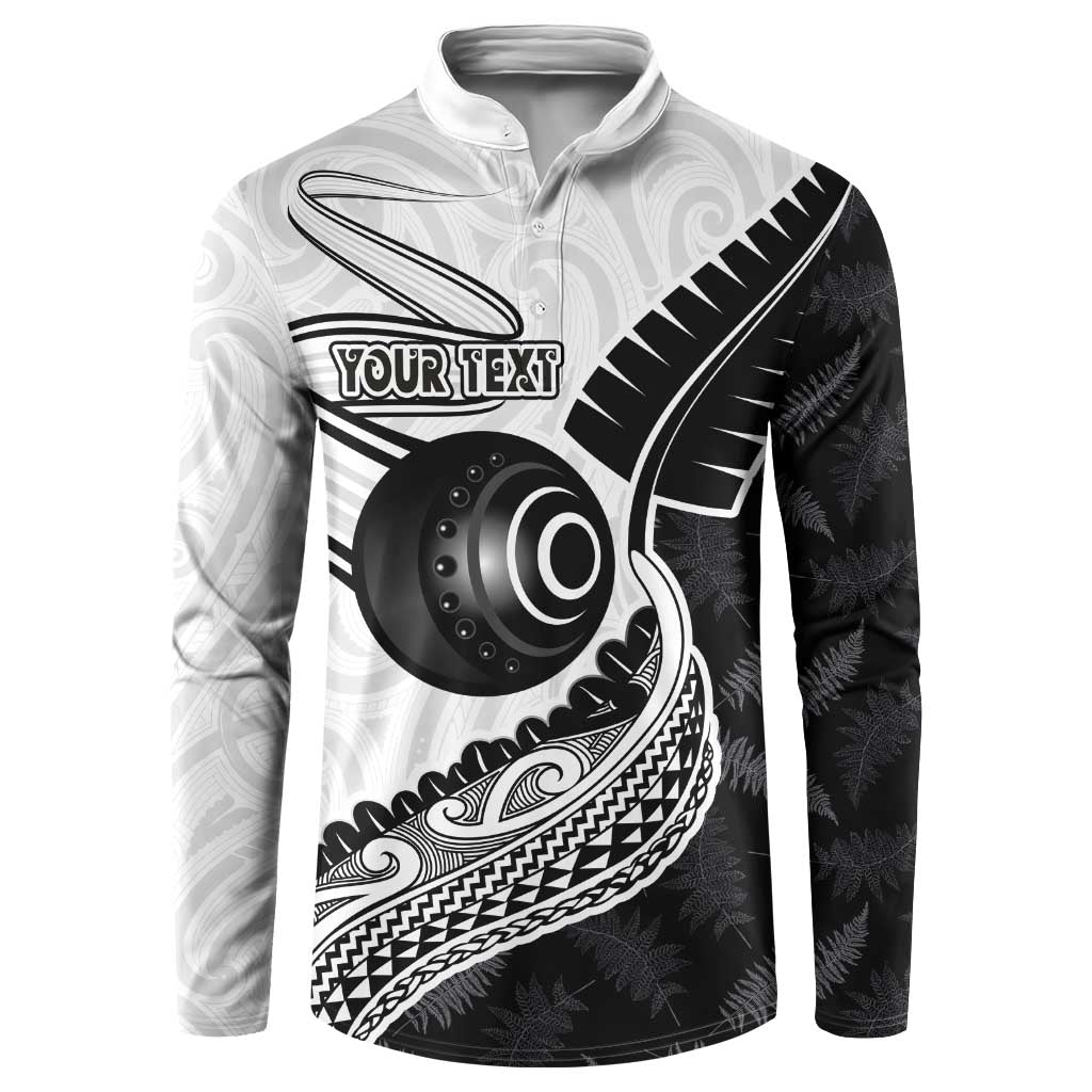 Personalised Aotearoa Lawn Bowls Button Sweatshirt Maori and Silver Fern Half Style LT03 White - Polynesian Pride