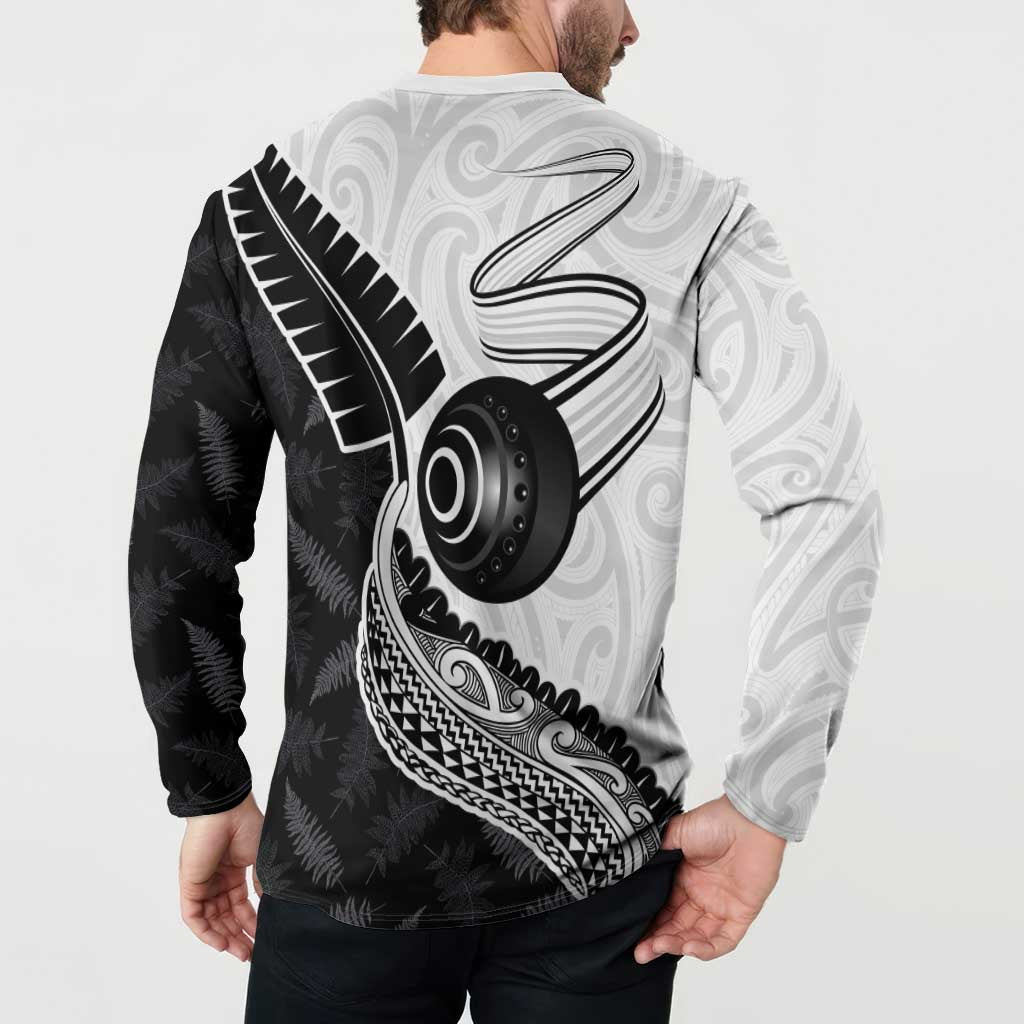 Personalised Aotearoa Lawn Bowls Button Sweatshirt Maori and Silver Fern Half Style - Polynesian Pride