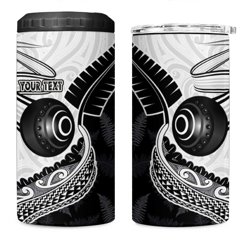 Personalised Aotearoa Lawn Bowls 4 in 1 Can Cooler Tumbler Maori and Silver Fern Half Style - Polynesian Pride