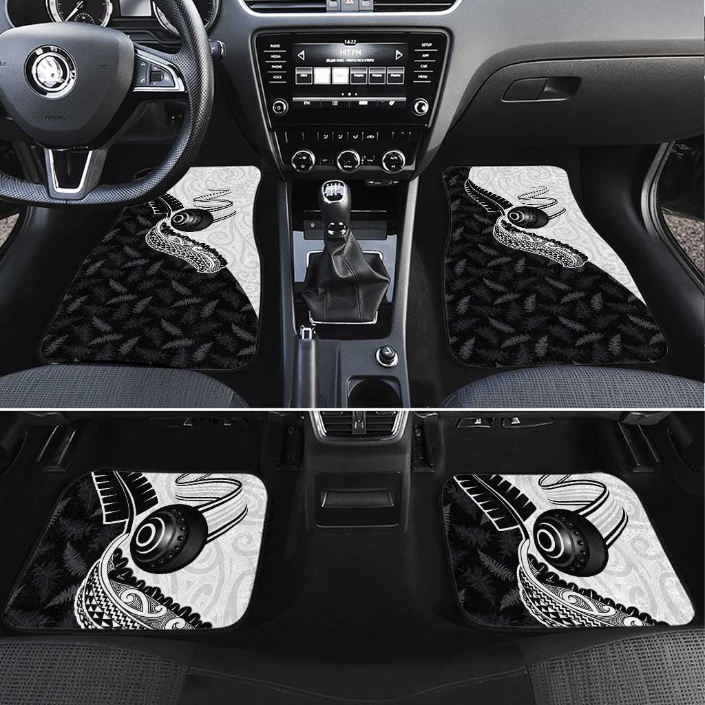 Aotearoa Lawn Bowls Car Mats Maori and Silver Fern Half Style LT03 Set 4pcs White - Polynesian Pride