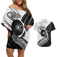 Personalised Aotearoa Lawn Bowls Couples Matching Off Shoulder Short Dress and Hawaiian Shirt Maori and Silver Fern Half Style - Polynesian Pride
