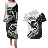 Personalised Aotearoa Lawn Bowls Couples Matching Puletasi and Hawaiian Shirt Maori and Silver Fern Half Style - Polynesian Pride