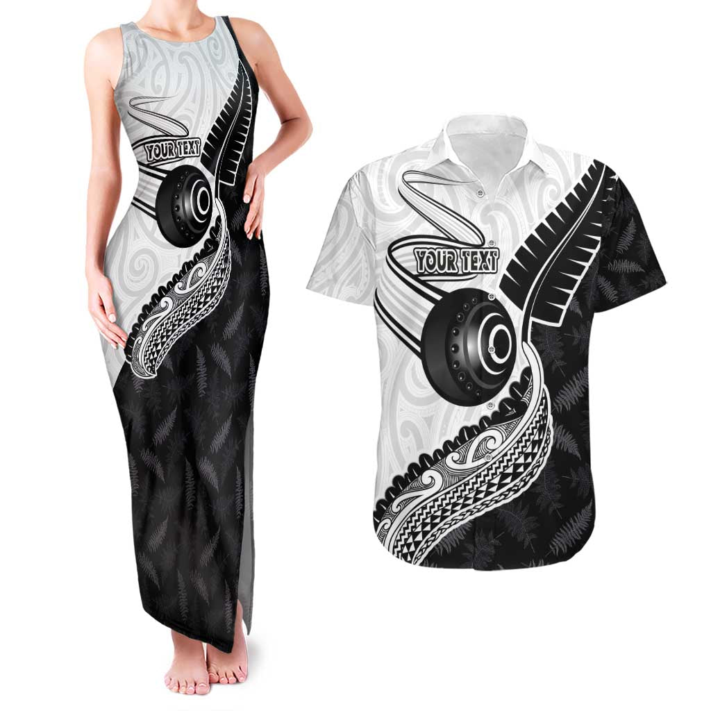 Personalised Aotearoa Lawn Bowls Couples Matching Tank Maxi Dress and Hawaiian Shirt Maori and Silver Fern Half Style - Polynesian Pride