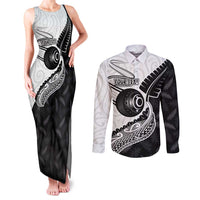 Personalised Aotearoa Lawn Bowls Couples Matching Tank Maxi Dress and Long Sleeve Button Shirt Maori and Silver Fern Half Style - Polynesian Pride
