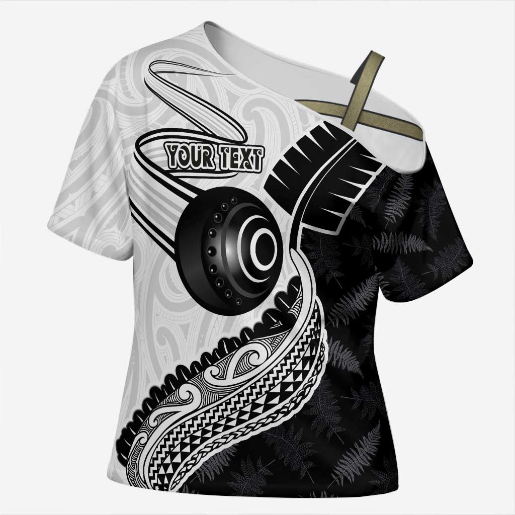 Personalised Aotearoa Lawn Bowls Cross Shoulder Shirt Maori and Silver Fern Half Style LT03 Female White - Polynesian Pride