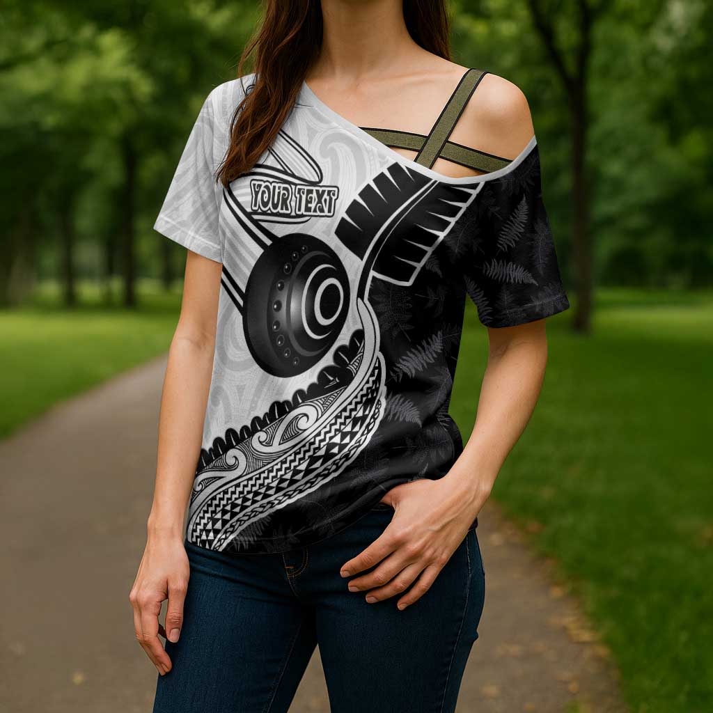 Personalised Aotearoa Lawn Bowls Cross Shoulder Shirt Maori and Silver Fern Half Style - Polynesian Pride