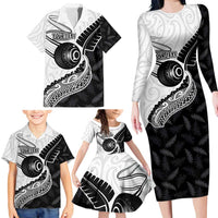 Personalised Aotearoa Lawn Bowls Family Matching Long Sleeve Bodycon Dress and Hawaiian Shirt Maori and Silver Fern Half Style - Polynesian Pride
