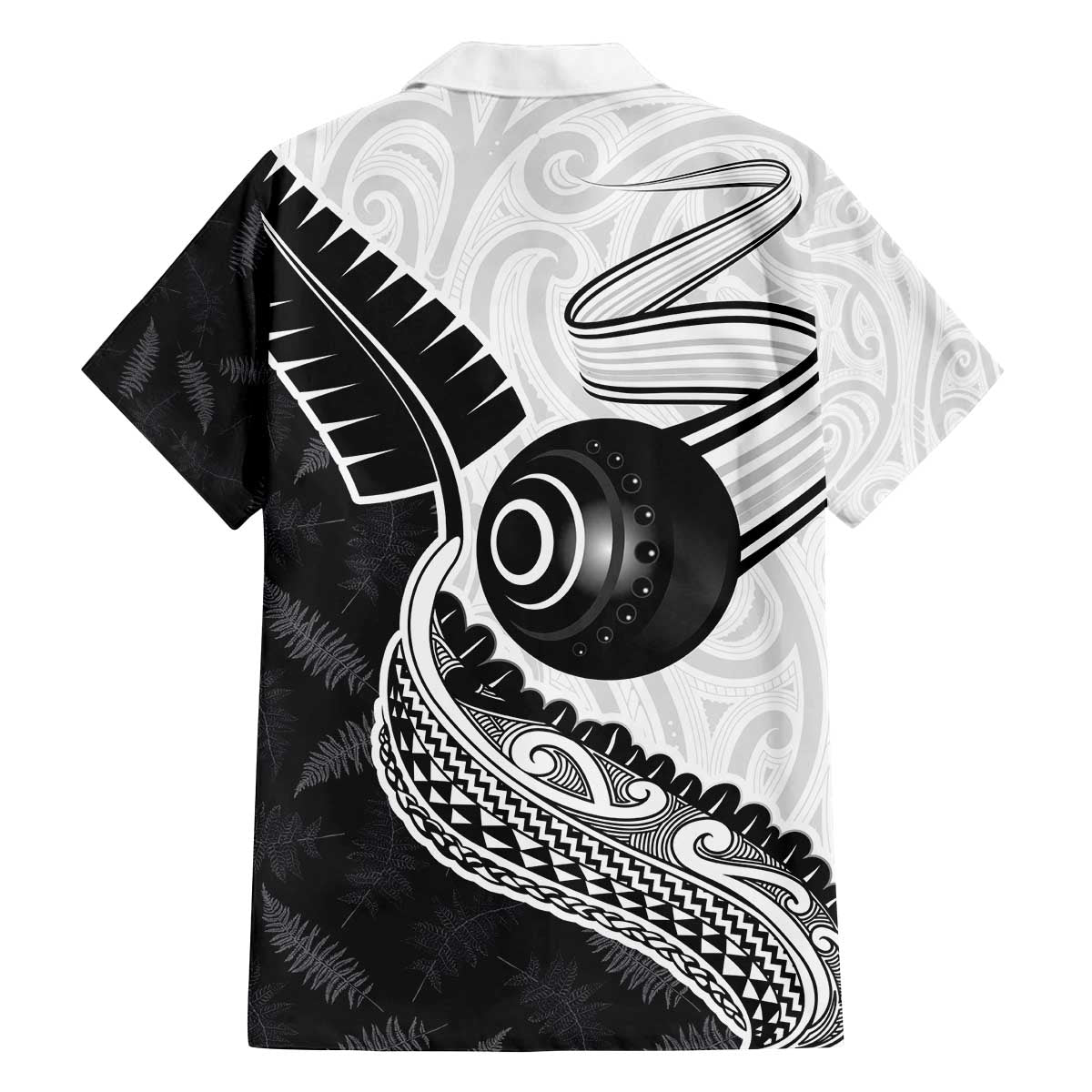 Personalised Aotearoa Lawn Bowls Family Matching Off The Shoulder Long Sleeve Dress and Hawaiian Shirt Maori and Silver Fern Half Style - Polynesian Pride
