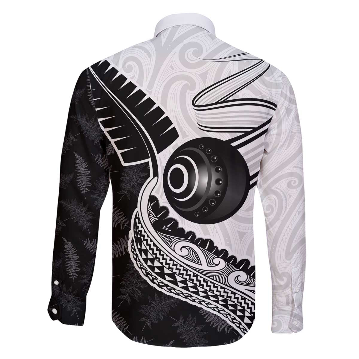 Personalised Aotearoa Lawn Bowls Family Matching Off The Shoulder Long Sleeve Dress and Hawaiian Shirt Maori and Silver Fern Half Style - Polynesian Pride