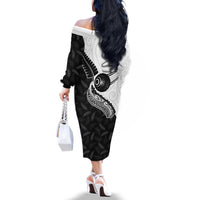 Personalised Aotearoa Lawn Bowls Family Matching Off The Shoulder Long Sleeve Dress and Hawaiian Shirt Maori and Silver Fern Half Style - Polynesian Pride