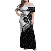 Personalised Aotearoa Lawn Bowls Family Matching Off Shoulder Maxi Dress and Hawaiian Shirt Maori and Silver Fern Half Style - Polynesian Pride