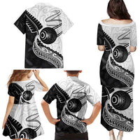 Personalised Aotearoa Lawn Bowls Family Matching Puletasi and Hawaiian Shirt Maori and Silver Fern Half Style - Polynesian Pride