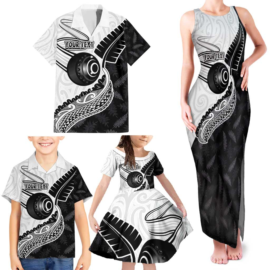 Personalised Aotearoa Lawn Bowls Family Matching Tank Maxi Dress and Hawaiian Shirt Maori and Silver Fern Half Style - Polynesian Pride