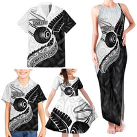 Personalised Aotearoa Lawn Bowls Family Matching Tank Maxi Dress and Hawaiian Shirt Maori and Silver Fern Half Style - Polynesian Pride