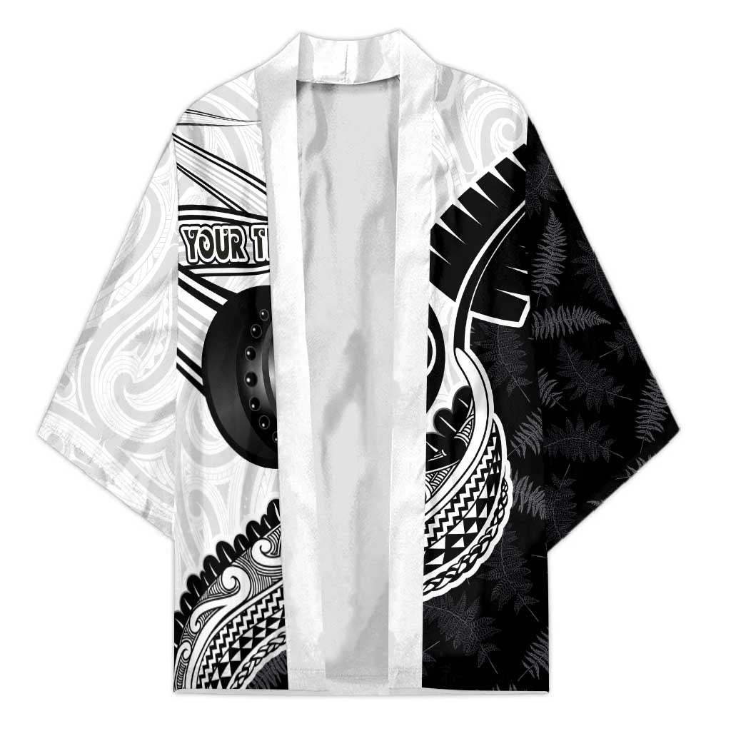 Personalised Aotearoa Lawn Bowls Kimono Maori and Silver Fern Half Style LT03 Unisex White - Polynesian Pride