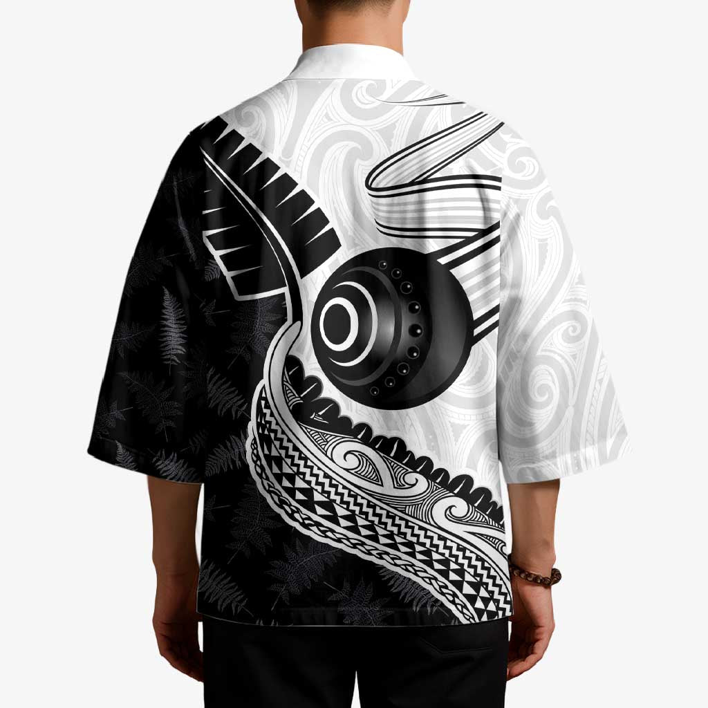 Personalised Aotearoa Lawn Bowls Kimono Maori and Silver Fern Half Style - Polynesian Pride