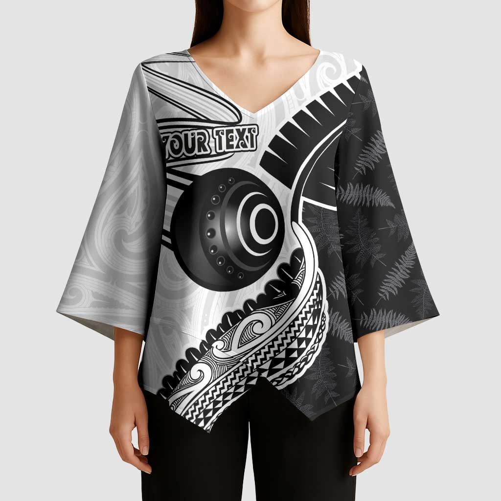 Personalised Aotearoa Lawn Bowls Kimono Sleeve Blouse Maori and Silver Fern Half Style - Polynesian Pride