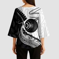 Personalised Aotearoa Lawn Bowls Kimono Sleeve Blouse Maori and Silver Fern Half Style - Polynesian Pride
