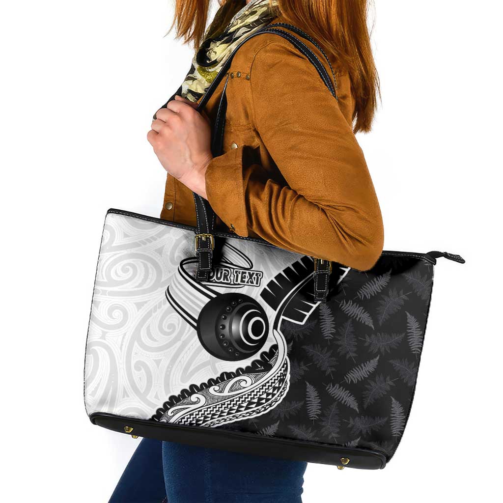 Personalised Aotearoa Lawn Bowls Leather Tote Bag Maori and Silver Fern Half Style LT03 White - Polynesian Pride