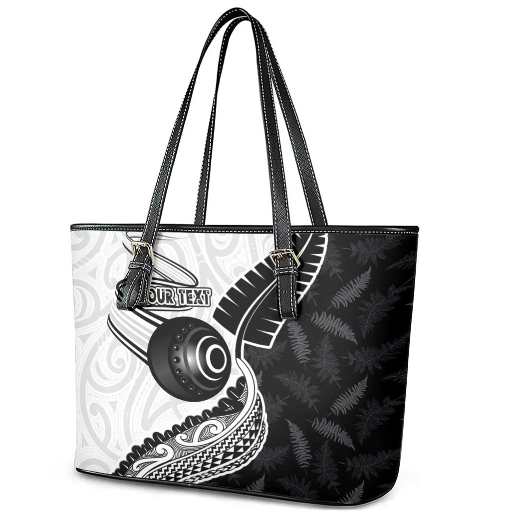Personalised Aotearoa Lawn Bowls Leather Tote Bag Maori and Silver Fern Half Style - Polynesian Pride