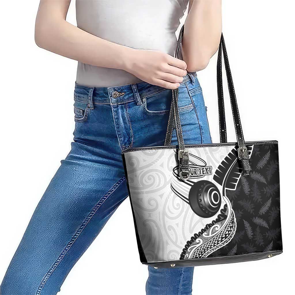 Personalised Aotearoa Lawn Bowls Leather Tote Bag Maori and Silver Fern Half Style - Polynesian Pride