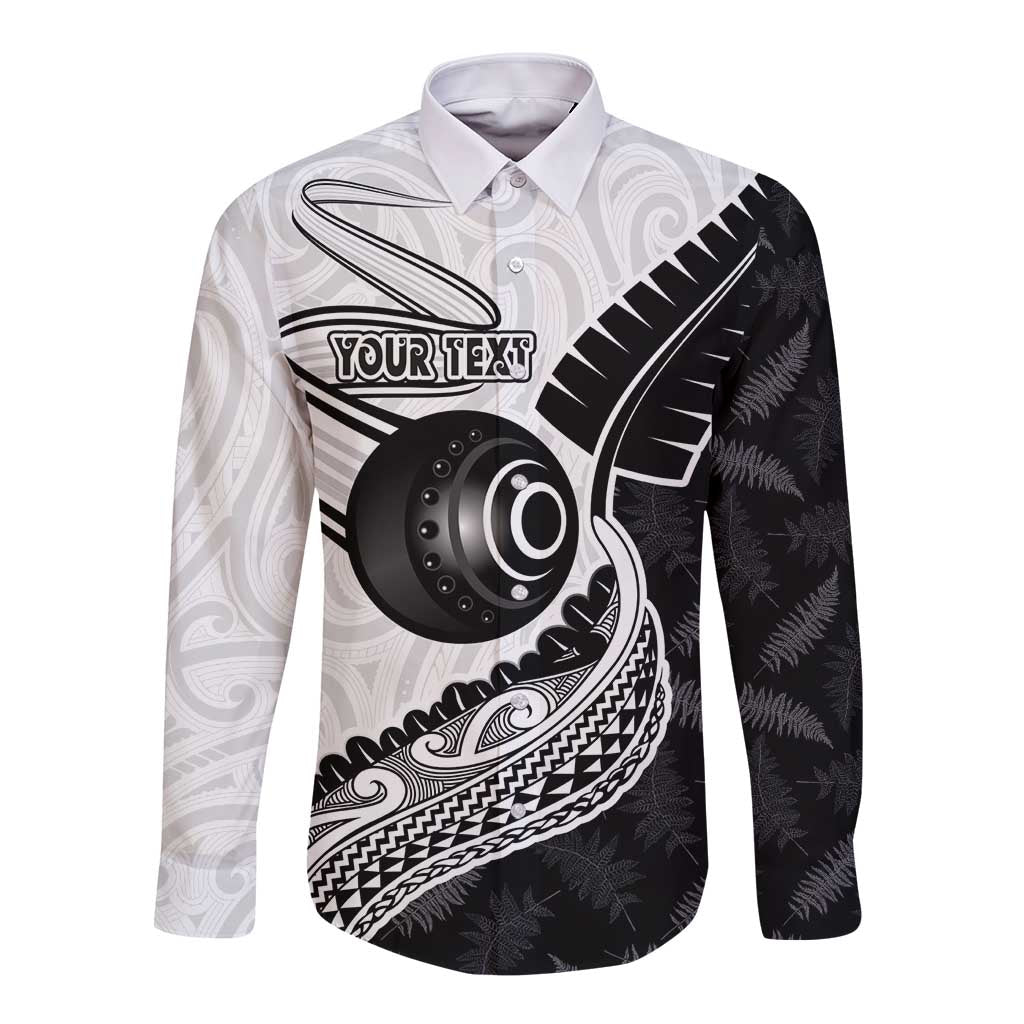Personalised Aotearoa Lawn Bowls Long Sleeve Button Shirt Maori and Silver Fern Half Style LT03 Unisex White - Polynesian Pride