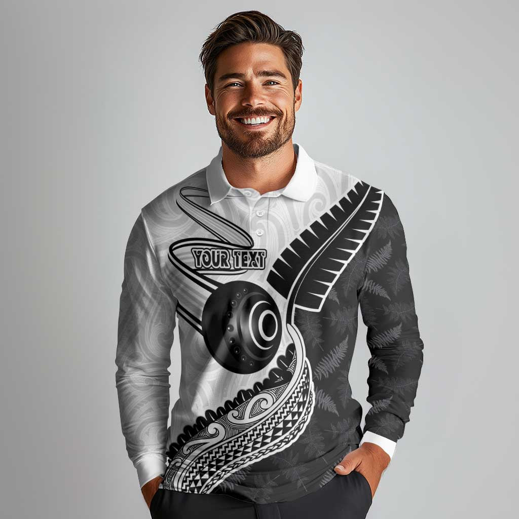 Personalised Aotearoa Lawn Bowls Long Sleeve Polo Shirt Maori and Silver Fern Half Style - Polynesian Pride
