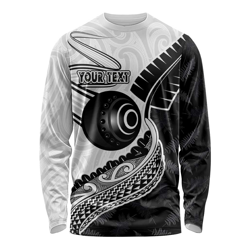 Personalised Aotearoa Lawn Bowls Long Sleeve Shirt Maori and Silver Fern Half Style LT03 Unisex White - Polynesian Pride