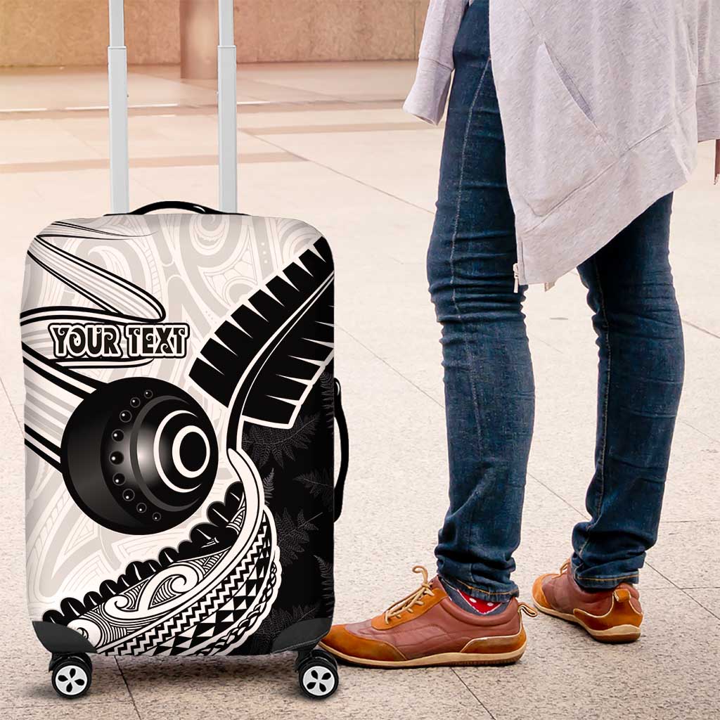 Personalised Aotearoa Lawn Bowls Luggage Cover Maori and Silver Fern Half Style LT03 White - Polynesian Pride