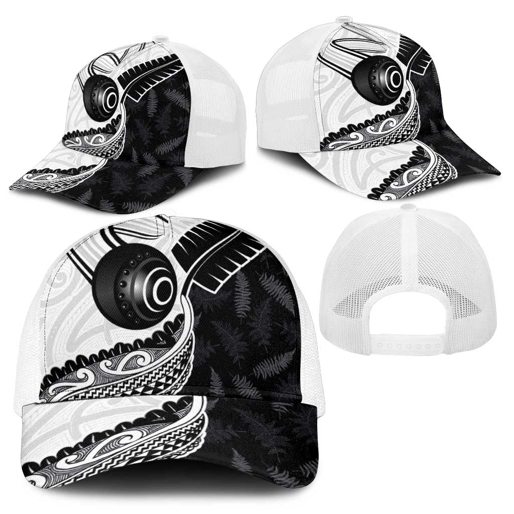 Aotearoa Lawn Bowls Mesh Trucker Cap Maori and Silver Fern Half Style - Polynesian Pride