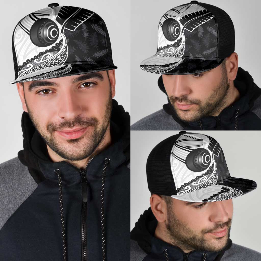 Aotearoa Lawn Bowls Mesh Trucker Cap Maori and Silver Fern Half Style - Polynesian Pride