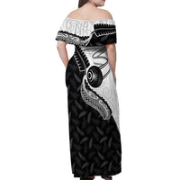 Personalised Aotearoa Lawn Bowls Off Shoulder Maxi Dress Maori and Silver Fern Half Style - Polynesian Pride