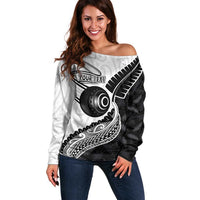 Personalised Aotearoa Lawn Bowls Off Shoulder Sweater Maori and Silver Fern Half Style - Polynesian Pride
