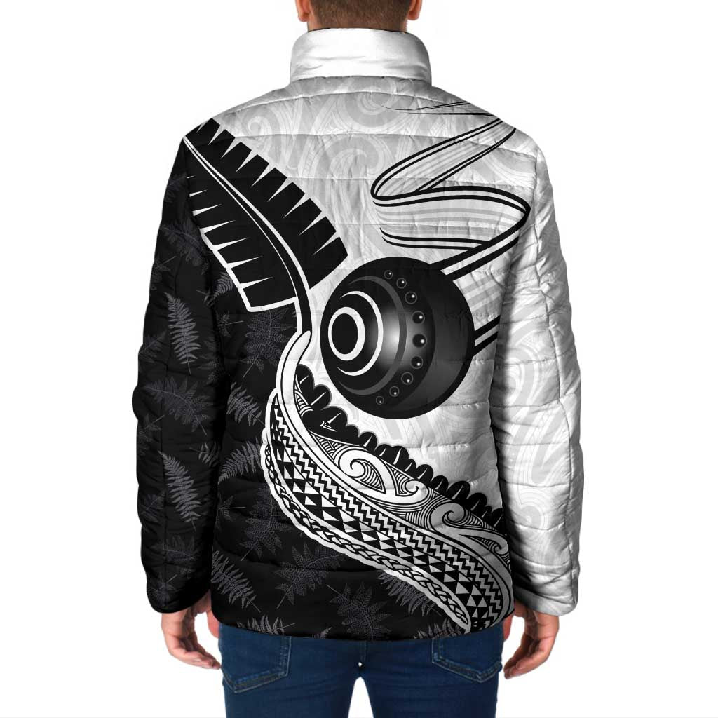 Personalised Aotearoa Lawn Bowls Padded Jacket Maori and Silver Fern Half Style - Polynesian Pride