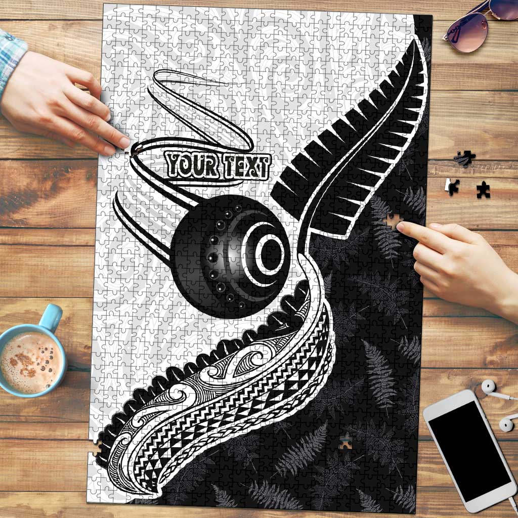Personalised Aotearoa Lawn Bowls Puzzle Maori and Silver Fern Half Style LT03 White - Polynesian Pride