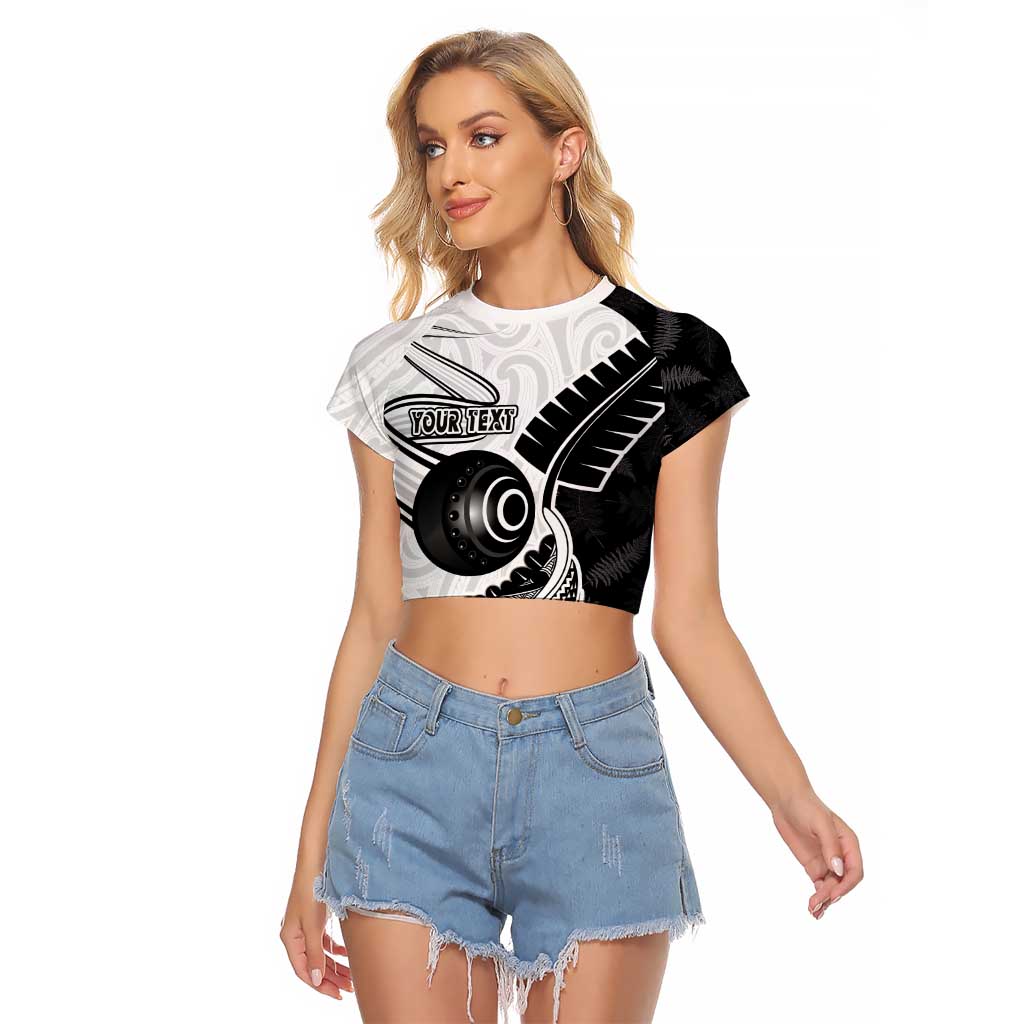 Personalised Aotearoa Lawn Bowls Raglan Cropped T Shirt Maori and Silver Fern Half Style - Polynesian Pride