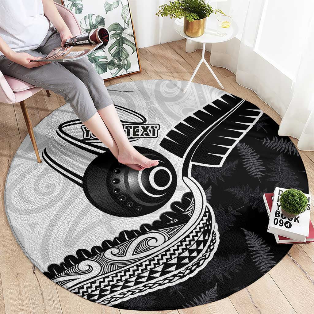 Personalised Aotearoa Lawn Bowls Round Carpet Maori and Silver Fern Half Style - Polynesian Pride