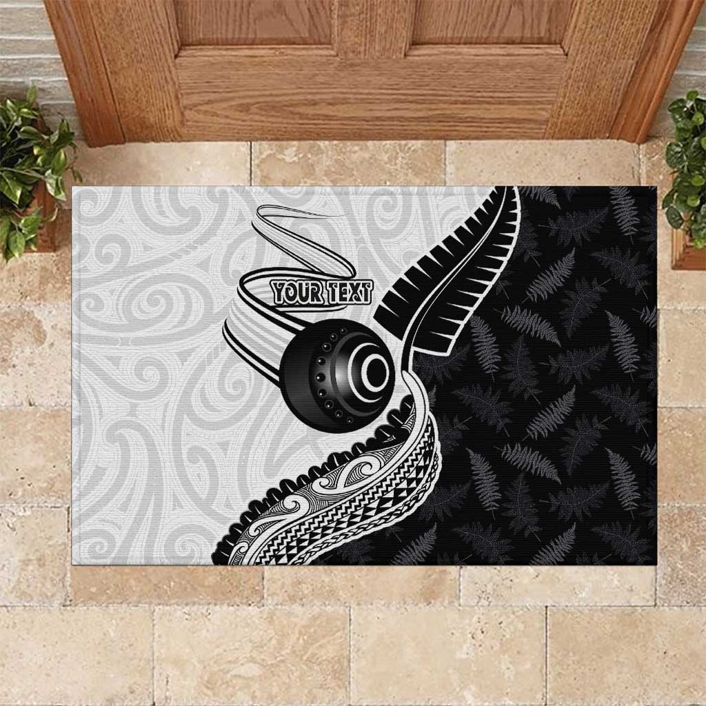 Personalised Aotearoa Lawn Bowls Rubber Doormat Maori and Silver Fern Half Style LT03 White - Polynesian Pride