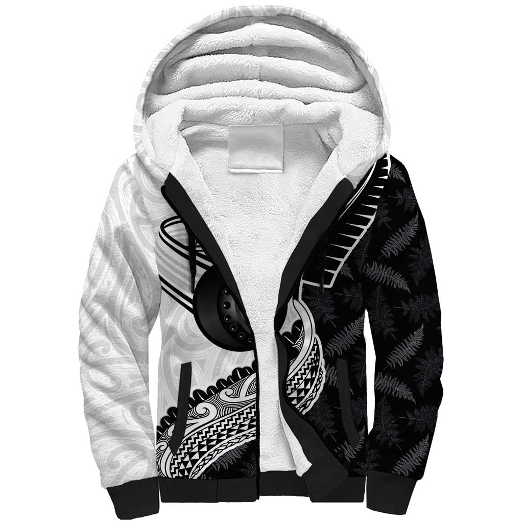 Personalised Aotearoa Lawn Bowls Sherpa Hoodie Maori and Silver Fern Half Style LT03 Unisex White - Polynesian Pride