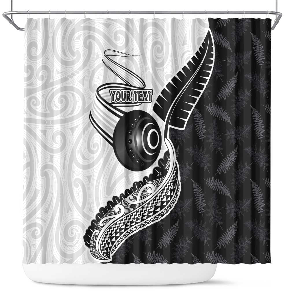 Personalised Aotearoa Lawn Bowls Shower Curtain Maori and Silver Fern Half Style LT03 White - Polynesian Pride