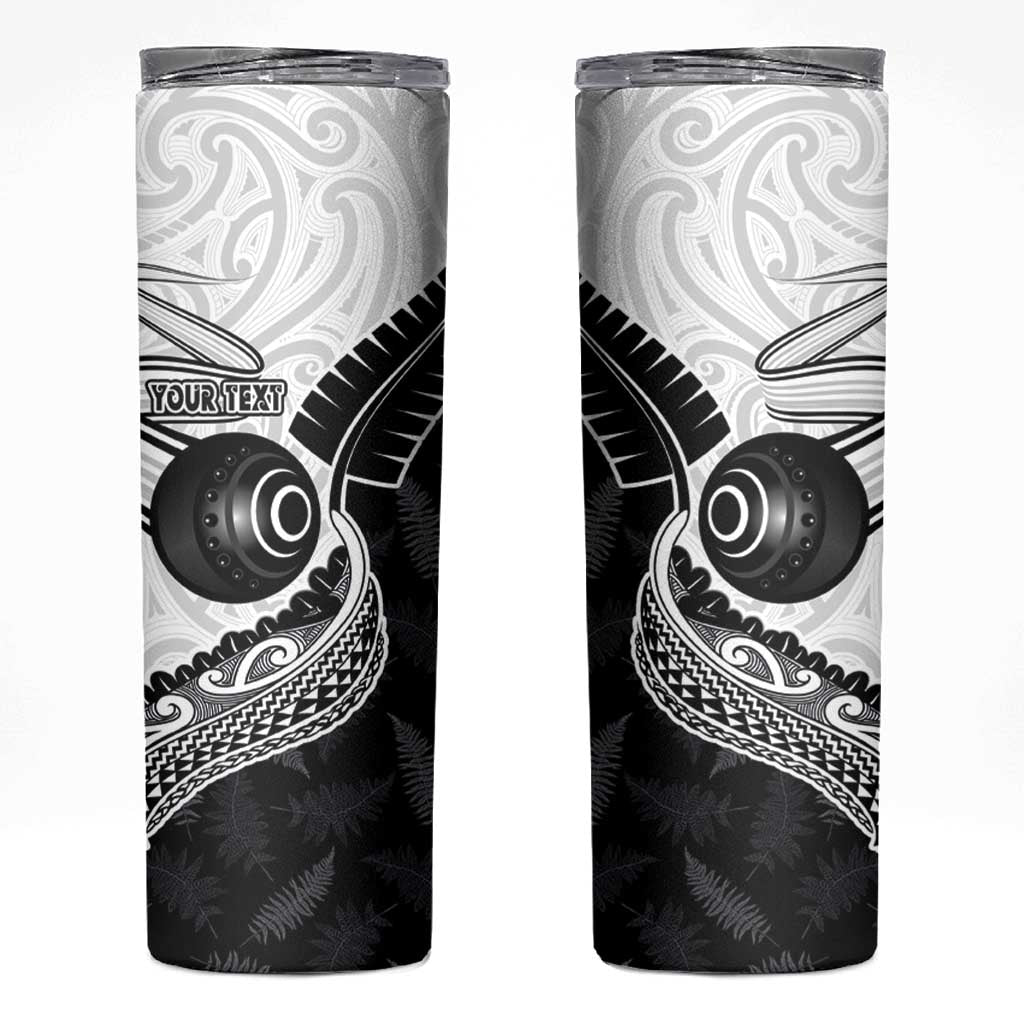 Personalised Aotearoa Lawn Bowls Skinny Tumbler Maori and Silver Fern Half Style - Polynesian Pride