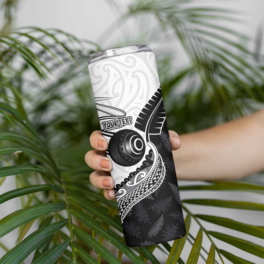 Personalised Aotearoa Lawn Bowls Skinny Tumbler Maori and Silver Fern Half Style - Polynesian Pride