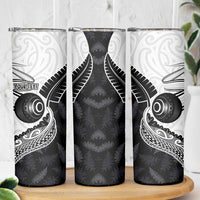 Personalised Aotearoa Lawn Bowls Skinny Tumbler Maori and Silver Fern Half Style - Polynesian Pride