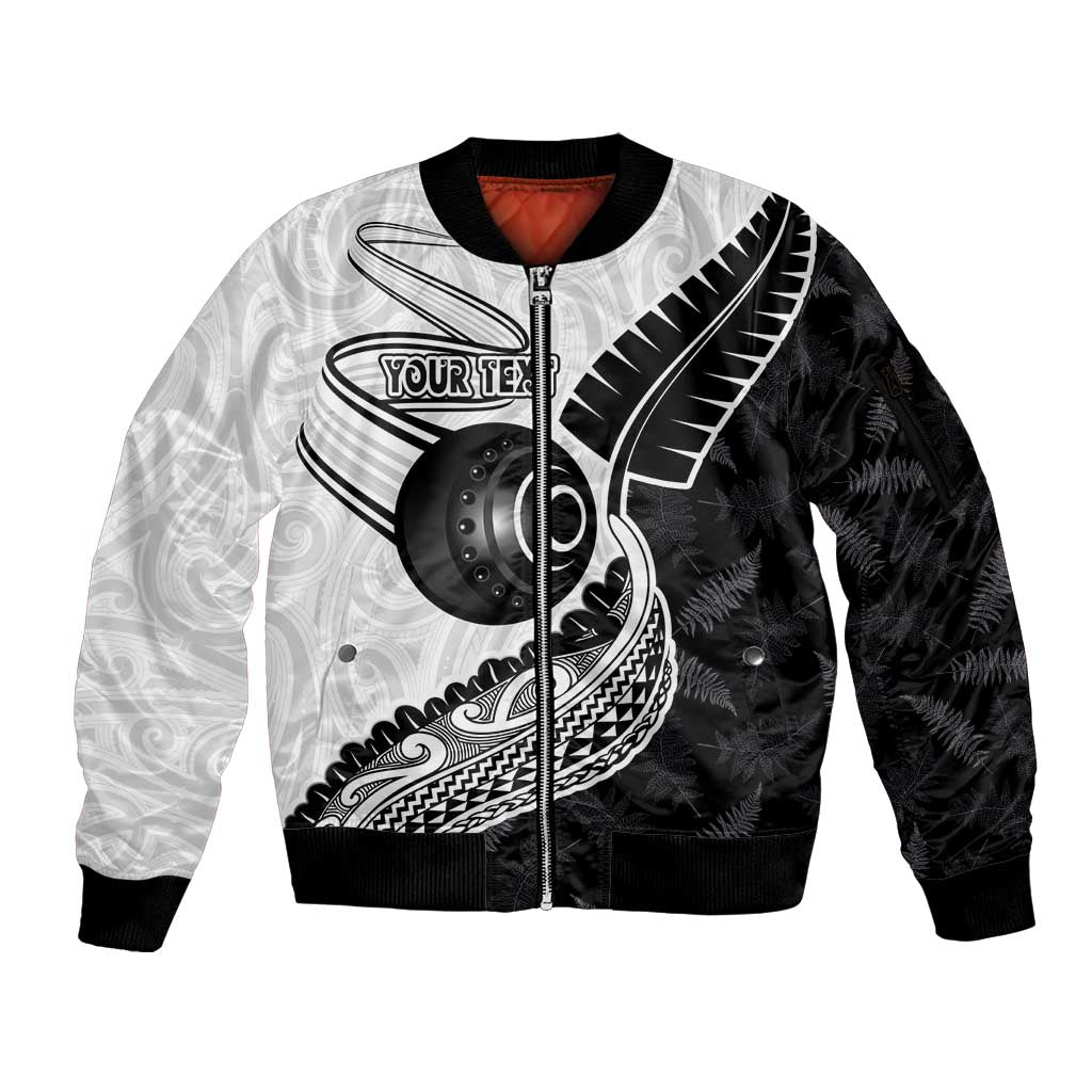 Personalised Aotearoa Lawn Bowls Sleeve Zip Bomber Jacket Maori and Silver Fern Half Style LT03 Unisex White - Polynesian Pride