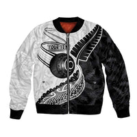 Personalised Aotearoa Lawn Bowls Sleeve Zip Bomber Jacket Maori and Silver Fern Half Style - Polynesian Pride