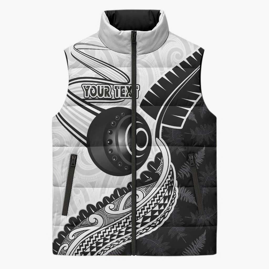 Personalised Aotearoa Lawn Bowls Sleeveless Puffer Jacket Maori and Silver Fern Half Style LT03 Unisex White - Polynesian Pride