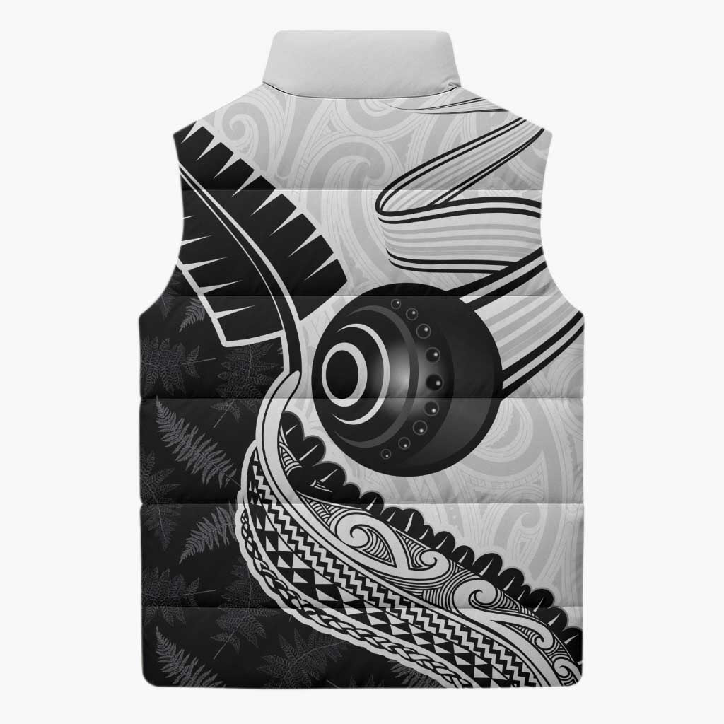 Personalised Aotearoa Lawn Bowls Sleeveless Puffer Jacket Maori and Silver Fern Half Style - Polynesian Pride