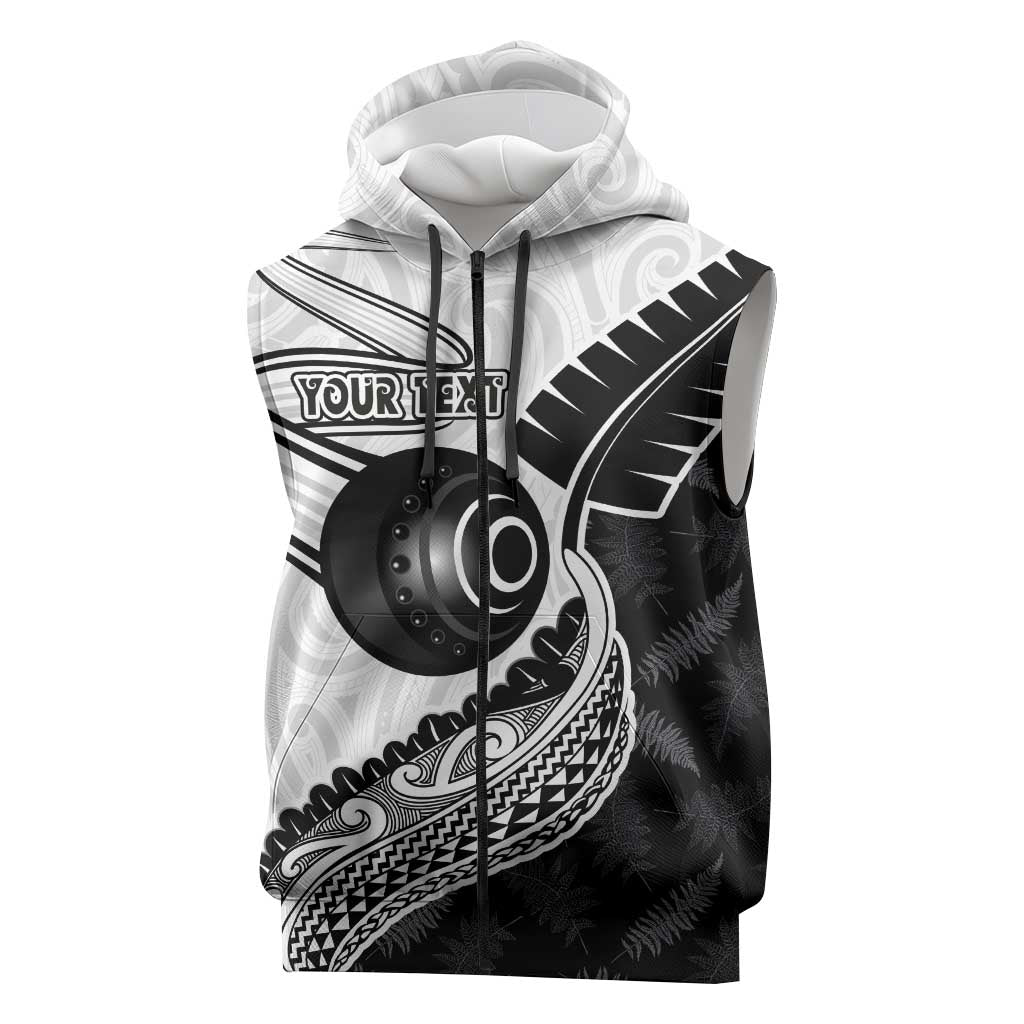 Personalised Aotearoa Lawn Bowls Sleeveless Zip Hoodie Maori and Silver Fern Half Style LT03 White - Polynesian Pride